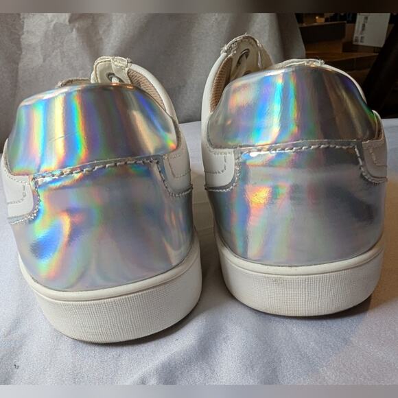 Naturalizer Morrison White Leather Sneakers With Silver Holographic Heel Size 9w - Picture 8 of 9